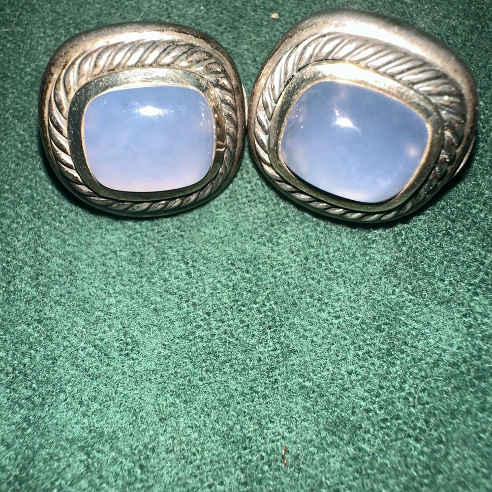 David Yurman Sterling Silver 14K, Chalcedony Pierced Earrings